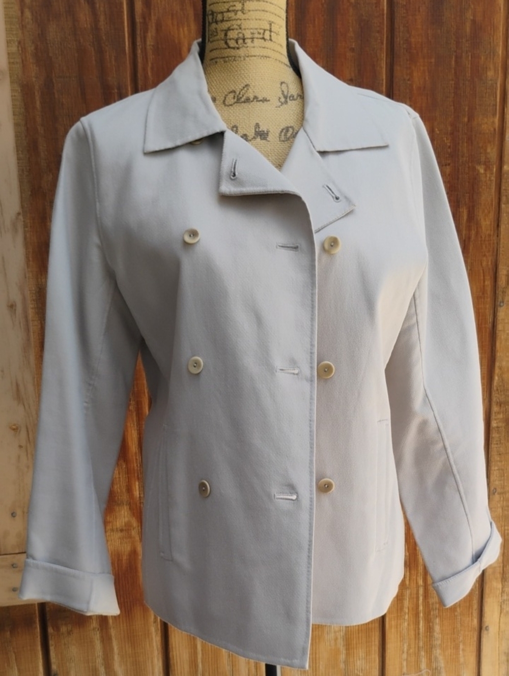 Eileen Fisher Light Gray Double-Breasted Pea Coat